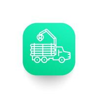 Forwarder line icon, logging truck, forestry vehicle, logger vector