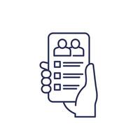 guest list app line icon with phone in hand vector