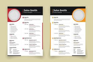 Professional creative business resume or CV template design with two color and style variations vector