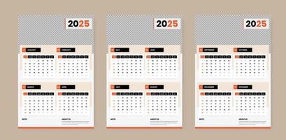 3 Pages simple wall calendar for the year 2025 with cover image placeholder, Week start from sunday vector