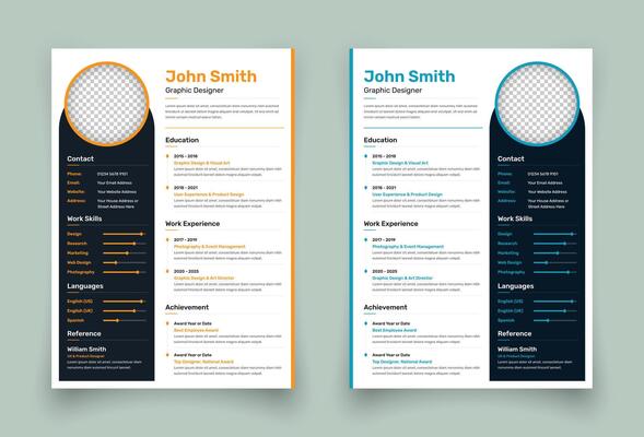 Modern professional creative business resume or CV template design with two style variations