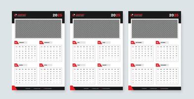 Simple abstract wall calendar layout design for 2025 year with cover image placeholder, Week start from sunday vector