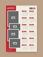 Single page modern wall calendar template design for the year 2025 with vertical photo collage layout for image placeholder vector