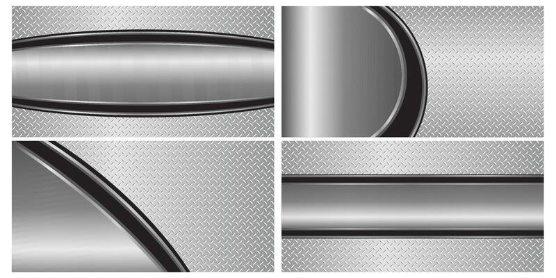 Set of silver gray metal backgrounds, 3D polished chrome metallic and shiny diamond plate texture, illustration