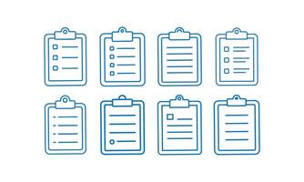 clipboard task management icons set. Management business concept, document, gear, pencil, Clipboard outline icons, Checklist symbol, illustration. vector