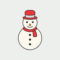Cute cartoon snowman Christmas character icon. Snowman flat icon. Snowman with a red hat. illustration vector