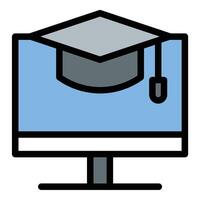 E-Learning Icon Digital Education in Flat Line Color Style vector