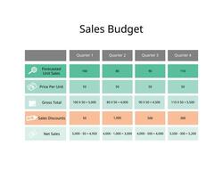 Sales budget is financial plan that estimates or forecast a company's total revenue in a specific time period vector