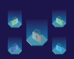security lock with many padlock technology background vector