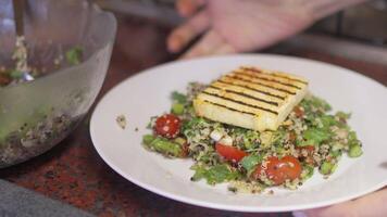 Grilled Tofu on a Fresh Quinoa Salad With Cherry Tomatoes and Herbs video
