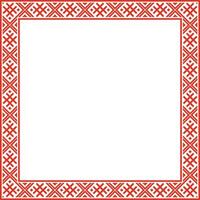 red green square belarusian national ornament frame. Ethnic pattern rectangle of Slavic peoples, Russian, Ukrainian, Serb, Pole, Bulgarian. Cross stitch template vector