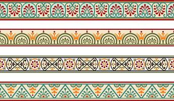Set of seamless color border, Pompeii frame. Endless Neopolitan ornament. Art of Ancient Rome. vector