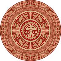 Native American round gold with red pattern. Geometric shapes in a circle. National ornament of the peoples of America, Maya, Aztecs, Incas. vector