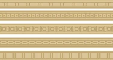 set of golden seamless Egyptian borders. Endless Ornaments of Ancient Egypt. Geometric African frame. vector
