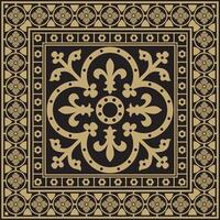 black and gold square gothic ornament. Medieval European rectangle, border. Classic pattern of the Germans, Angles, Saxons, Franks. vector