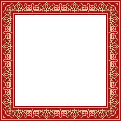 square gold with red ancient Russian ornament. Slavic rectangle, border, frame. Painting of the royal chambers.