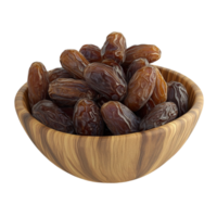 3D Wooden Bowl Filled with Fresh Dates Isolated on Transparent Background png