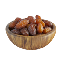 3D Wooden Bowl with Fresh Dates Isolated on Transparent Backgroun png
