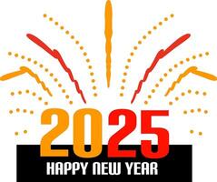 2025 New Year Celebrations. Happy New Year greetings accompanied by red and orange fireworks vector