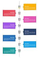 Vertical Infographics 8 options or steps to success. Business presentation, Workflow, Banner, List, Menu and Plan. vector