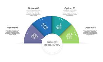 4 Steps or Options Semicircle Infographic Template. Business presentation, Banner, Plan, Marketing and Strategy. vector