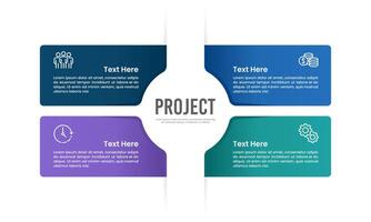 Business project information. Infographic part with 4 steps or options. Process, Strategy, Plan and Report. vector