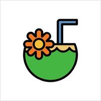 A green drink with a straw and flower in it vector
