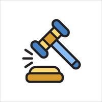 A judge's gavel hitting a coin icon vector