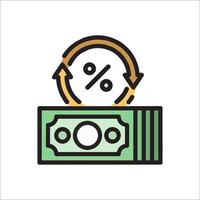 Money stack with a percentage sign and arrow vector