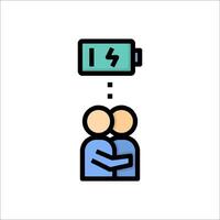 Two people hugging and holding a battery icon vector