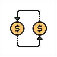 A line icon of two dollar coins vector