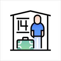 A man is standing in front of a house with a suitcase vector