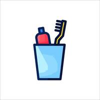 Toothbrush and toothpaste in a cup icon vector