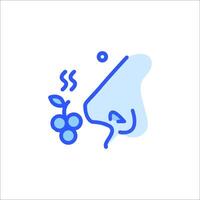 A blue line icon of a person with a blue nose and a grape vector