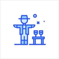 A man with a hat and glasses is standing in front of a table vector