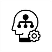 A black and white icon of a person with a gear and a brain vector