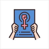 A woman holding a paper with a female symbol on it vector