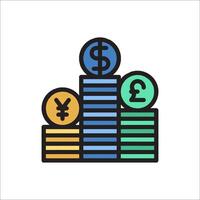 Money stack icon with currency symbols vector