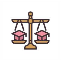 An icon of a balance scale with two books on it vector