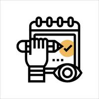 A hand holding a pen and a calendar icon vector