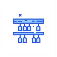 A blue line icon of a rack of wine bottles vector