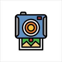 A camera icon with a green and orange background vector