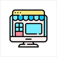 A computer screen with a store front on it vector