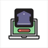A laptop with a house on top of it vector