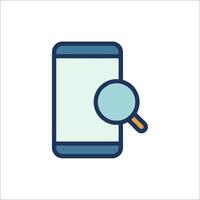 Mobile phone with magnifying glass icon vector