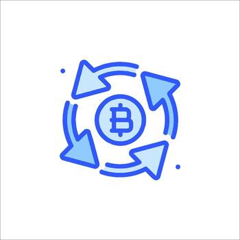 Bitcoin icon with arrows and a circle vector