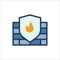 Firewall icon with a shield and a flame vector