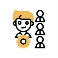 A person with a gear on his head and a group of people vector