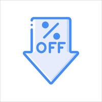 A blue arrow with the word off on it vector