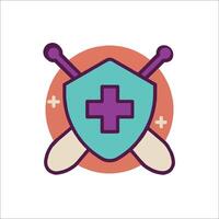 A shield with crossed bats and a cross on it vector
